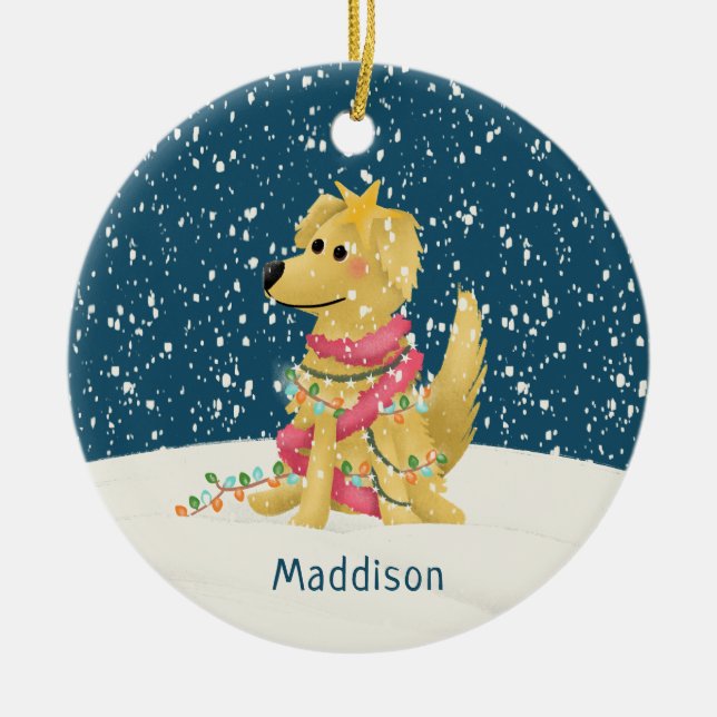 Décoration En Céramique Joli Golden Retriever hiver Chien Noël (Devant)