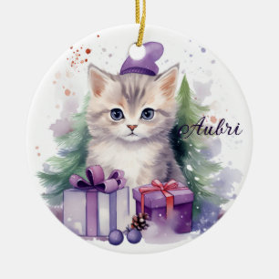 Décoration En Céramique Joli Kitten de Noël avec cadeaux Noël