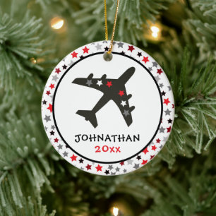 Décoration En Céramique Joli Monogramme Avion noir étoiles Noël