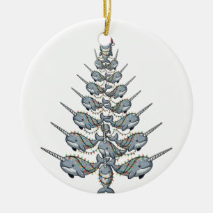 Décoration En Céramique Joli narval portant un chapeau de Père Noël avec f