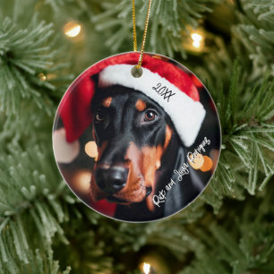 Décoration En Céramique Joli noir et tan Doberman avec Santa Hat
