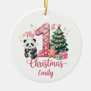 Décoration En Céramique Joli Panda Rose Mon Premier Noël Personnalisé
