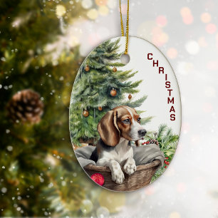 Décoration En Céramique Joli panier en osier de chien Beagle Noël