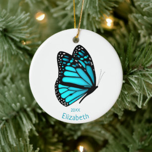 Décoration En Céramique joli papillon turquoise en vol personnalisé