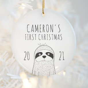 Décoration En Céramique Joli paresseux bébé premier Noël noir blanc