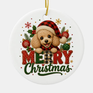 Décoration En Céramique Joli Poodle Joyeux Noël