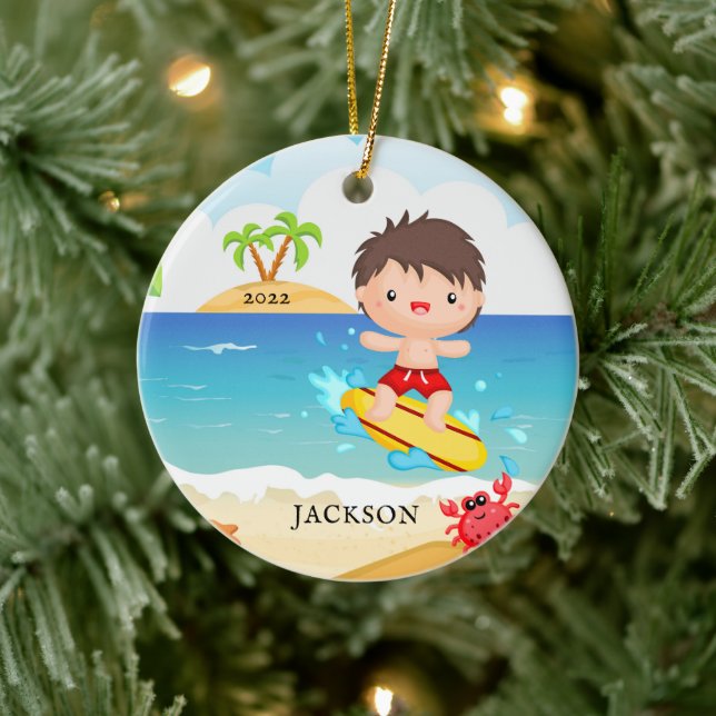 Décoration En Céramique Joli Surfer Boy Noël personnalisé (Arbre)