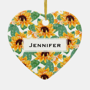 Décoration En Céramique Joli tournesol Jaune et Motif vert