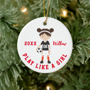 Décoration En Céramique Jolie Brunette Fille Football Noël personnalisé