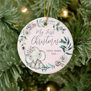 Décoration En Céramique Jolie Fille Eléphante Florale Bébé 1er Noël