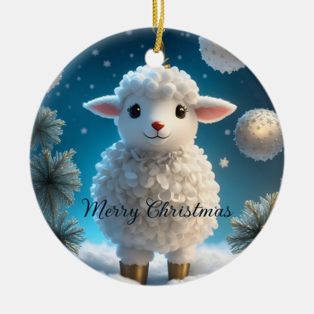 Décoration En Céramique Jolie petite agneau mouton Noël religieux (Devant)