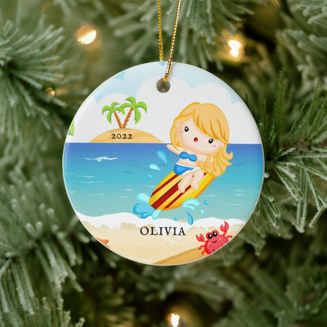 Décoration En Céramique Jolie Surfer Girl Noël personnalisé (Arbre)