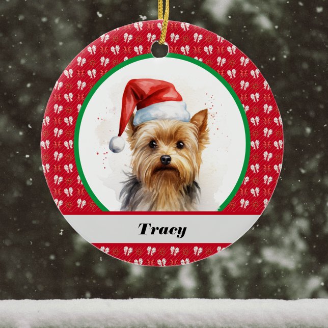 Décoration En Céramique Jolie Yorkie Yorkshire Terrier Red Christmas Bows (Créateur téléchargé)