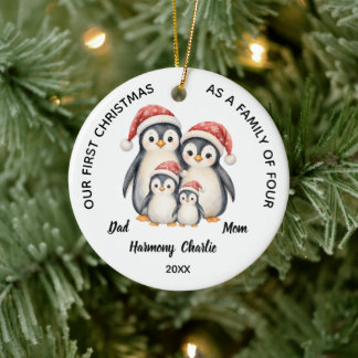 Décoration En Céramique Jolis Manchots Premier Noël Famille de Quatre Phot
