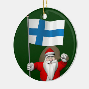 Décoration En Céramique Jolly Santa Claus Avec Drapeau De Finlande