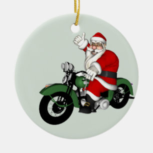 Décoration En Céramique Jolly Santa Claus équitation Green Vintage Motorbi