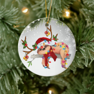 Décoration En Céramique Jote Sloth Jungle Faune Animal Santa Hat