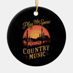 Décoration En Céramique Joue-moi de la musique country western cowboy vint