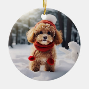 Décoration En Céramique Jouet Poodle Chien Noël Keepsaké
