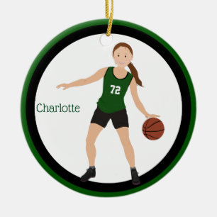 Décoration En Céramique Joueur de basket de fille de brune en vert et noir
