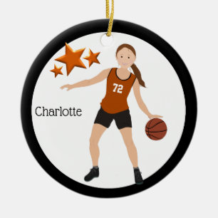 Décoration En Céramique Joueur de basket de fille de brune orange et noir