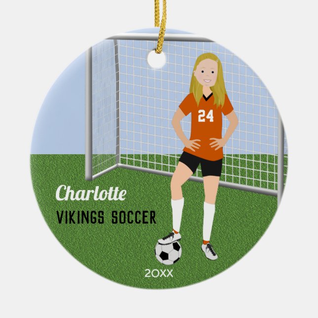 Décoration En Céramique Joueur De Football Blonde En Orange (Devant)