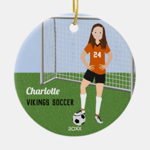 Décoration En Céramique Joueur De Football Brunette En Orange