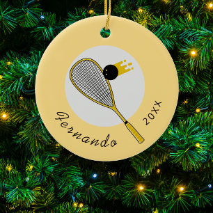 Décoration En Céramique Joueur de squash Entraîneur Raquette et nom de la 