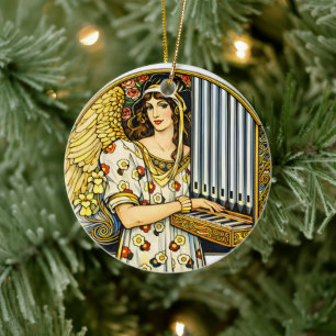 Décoration En Céramique Joueur d'orgue d'ange Art Nouveau musique vintage