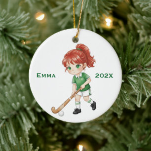 Décoration En Céramique Joueuse de Hockey sur Gazon Personnalisée (Cheveux