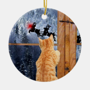 Décoration En Céramique Jour de Noël au chat tabby orange