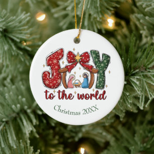 Décoration En Céramique Joy to the World Manger Scene Christian Christmas