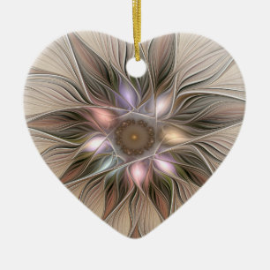Décoration En Céramique Joyeuse Fleur Abstrait Beige Brown Fractal Heart
