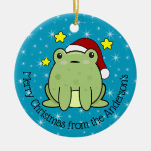 Décoration En Céramique Joyeuse grenouille de Noël personnalisée
