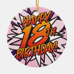 Décoration En Céramique Joyeux 18e ANNIVERSAIRE Photo Fun Retro Bande Dess