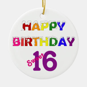 Décoration En Céramique Joyeux Anniversaire Sweet 16 avec texte