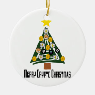 Décoration En Céramique Joyeux Arbre de Noël Crypto Joyeux avec Pièce de