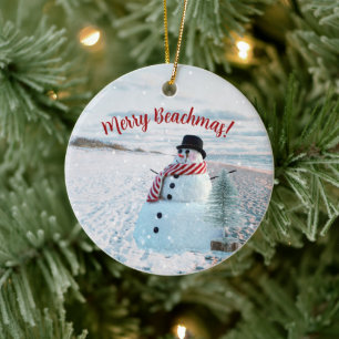 Décoration En Céramique Joyeux Beachmas Snowy Sandy Snowman -
