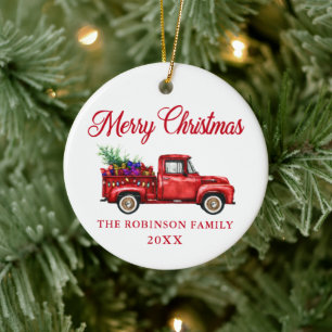 Décoration En Céramique Joyeux Camion Rouge Arbre de Noël Dons Nom Année