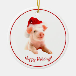 Décoration En Céramique Joyeux Cochon De Vacances Avec Santa Hat