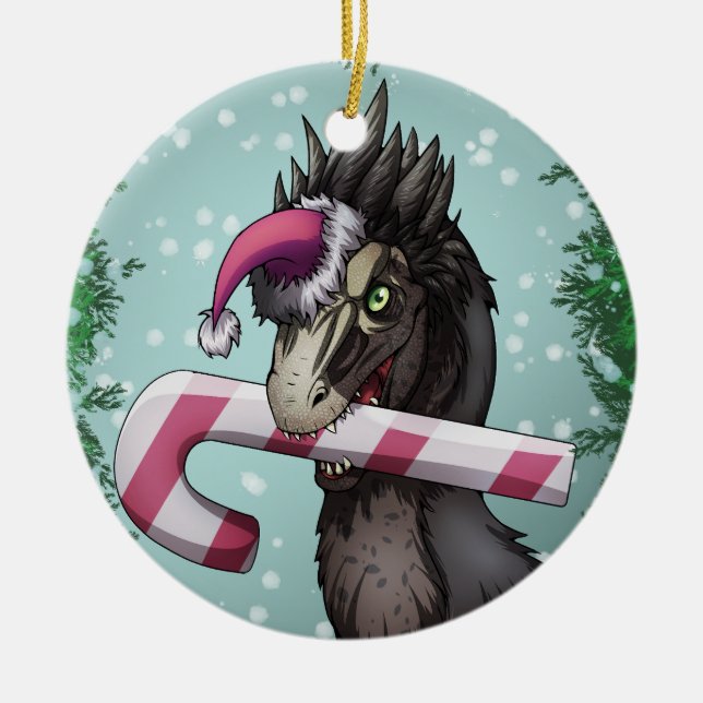 Décoration En Céramique Joyeux dinosaure de Noël (Devant)