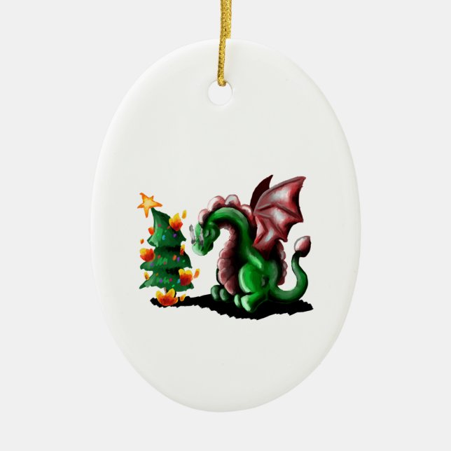 Décoration En Céramique Joyeux dragon de Noël (Devant)