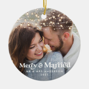 Décoration En Céramique Joyeux et marié mariage photo Noël Twinkle