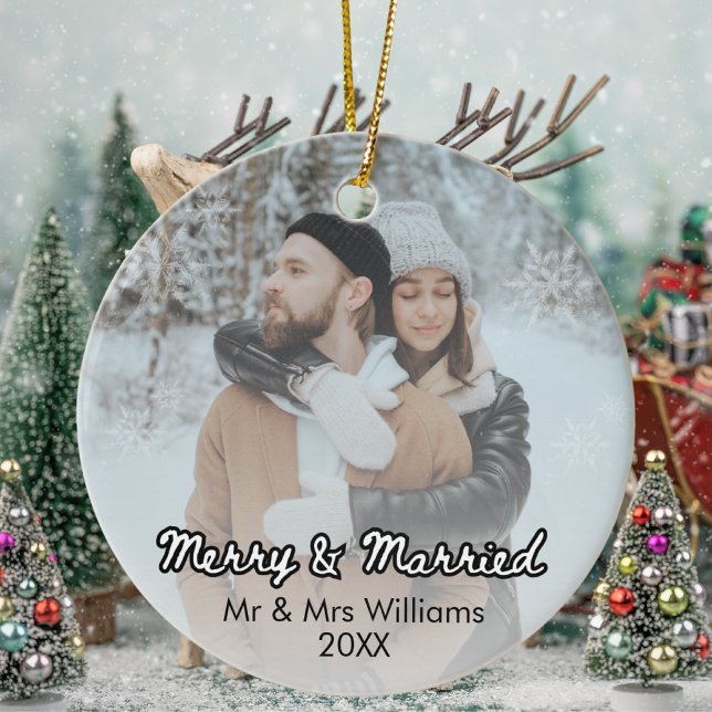 Décoration En Céramique Joyeux et mariés Newleywes Xmas Photo (Créateur téléchargé)