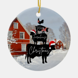 Décoration En Céramique Joyeux Farmhouse Noël, Animaux de ferme