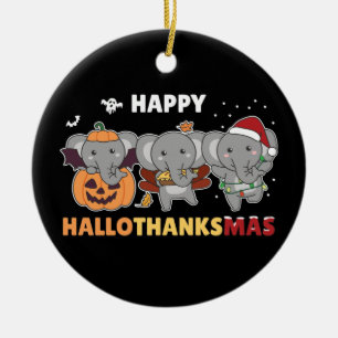 Décoration En Céramique Joyeux Hallothanksmas Elephant Noël Elephant C