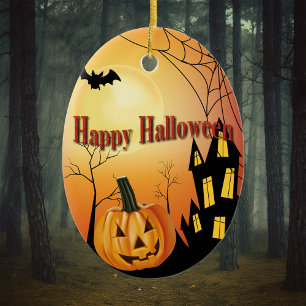 Décoration En Céramique Joyeux Halloween Jack O' Lantern et Haunted House