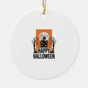 Décoration En Céramique Joyeux Halloween Maison Hantée Graphique Vintage_1