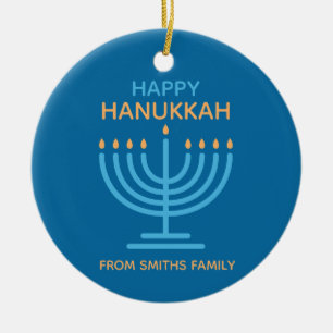 Décoration En Céramique Joyeux Hanukkah Photo de famille minimaliste bleu