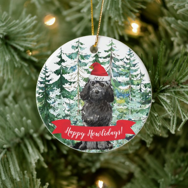 Décoration En Céramique Joyeux Howlidays Black Cockapoo Dog Christmas (Arbre)